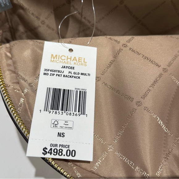 Michael Kors Jaycee Medium Backpack MK Graphic Logo Glitter Gold/Light Cream - Picture 11 of 13